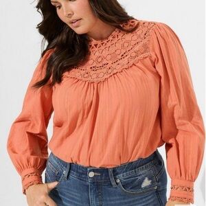 Torrid Lace Yoke Blouson-Sleeve Top Women’s Size 2X Peasant Crochet Bohemian